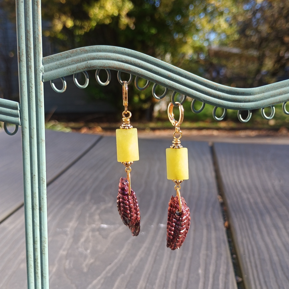 Serpentine and Raku Dangle Earrings